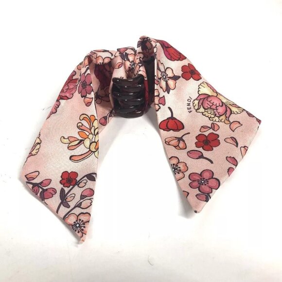 Auth FENDI Ribbon Hair Clip Ribbon Hair Accessories Barrette silk pink